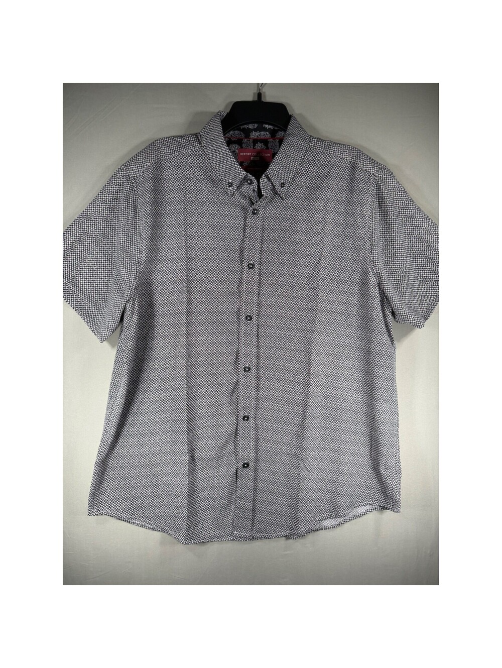 Report Collection Mens XL Hyper Stretch Button Down Shirt Black White Geometric